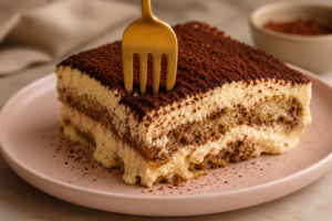 Finally, clean the edges of the dish with a damp paper towel and refrigerate the tiramisu overnight.