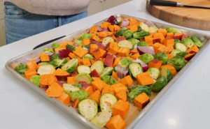 Sheet Pan Sausage with Brussels Sprouts & Sweet Potatoes Recipe